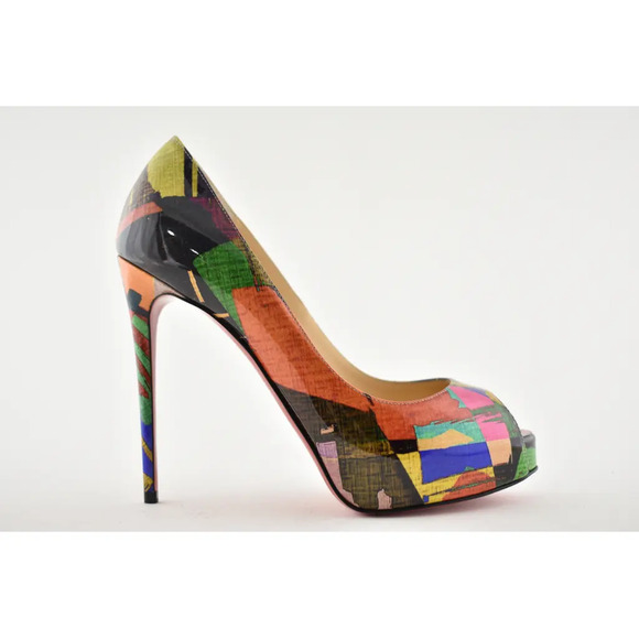 Christian Louboutin New Very Prive 120 Patent Mag Multicolor Peep Heel Pump 38 - Picture 2 of 12